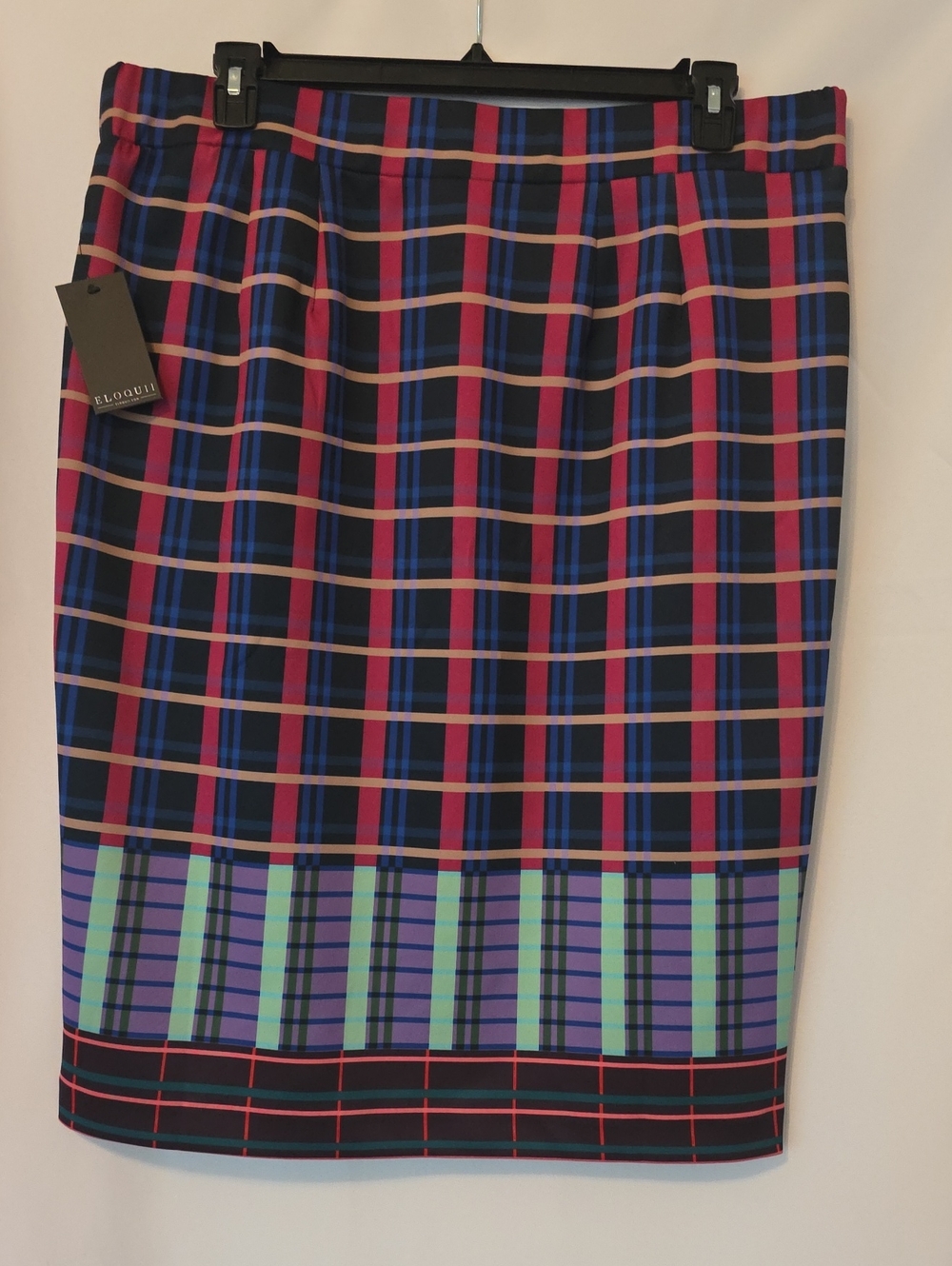Eloquii Navy, Pink & Teal Plaid Pencil Skirt